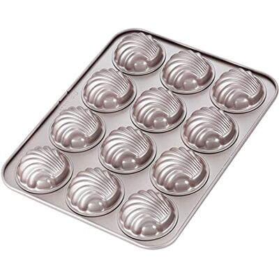CHEFMADE Moule à gâteau Moule Madeleine, Ustensiles de Cuisson Madeline à Coque sphérique antiadhésive à 12 cavités pour la Cuisson au Four (Or Champagne) CHEFMADE Moule à gâteau Moule Madeleine, Ustensiles de Cuisson Madeline à Coque sphérique antiadhésive à 12 cavités pour la Cuisson au Four (Or Champagne)