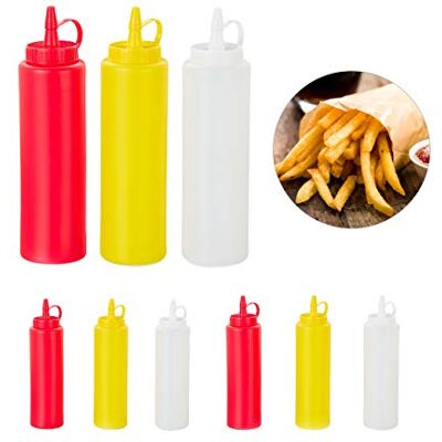 Relaxdays Squeeze Lot de 9 bouteilles à presser rechargeables pour sauces 400 ml Rouge/jaune/blanc Relaxdays Squeeze Lot de 9 bouteilles à presser rechargeables pour sauces 400 ml Rouge/jaune/blanc
