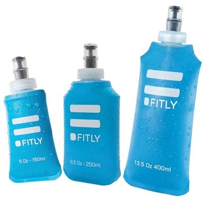 FITLY Lot de 3 bouteilles souples – 150 ml), 250 ml et 400 ml – Bouteille d'eau douce rétractable pour sac d'hydratation – Bouteille d'eau pliable pour course et randonnée FITLY Lot de 3 bouteilles souples – 150 ml), 250 ml et 400 ml – Bouteille d'eau douce rétractable pour sac d'hydratation – Bouteille d'eau pliable pour course et randonnée