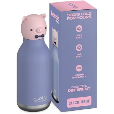 asobu Bestie Piggy Bouteille en acier inoxydable avec paille à rabat isotherme sans BPA 500 ml asobu Bestie Piggy Bouteille en acier inoxydable avec paille à rabat isotherme sans BPA 500 ml