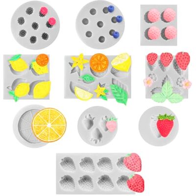 HuhWafee Lot de 10 moules à gelée en forme de fruits En silicone antiadhésif Pour fondant 3D Fraise, citron, myrtille, framboise Feuilles pour bonbons, chocolat, gelée, glaçons (gris) HuhWafee Lot de 10 moules à gelée en forme de fruits En silicone antiadhésif Pour fondant 3D Fraise, citron, myrtille, framboise Feuilles pour bonbons, chocolat, gelée, glaçons (gris)
