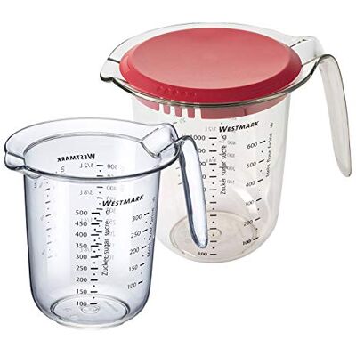 Set de 2 gobelets doseurs Westmark - 0,5L & 1L avec couvercle - Multilingue, plastique Set de 2 gobelets doseurs Westmark - 0,5L & 1L avec couvercle - Multilingue, plastique