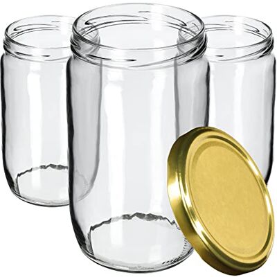 KADAX Weck Lot de 64 bocaux de conservation ronds en verre avec couvercle à visser 720 ml Doré KADAX Weck Lot de 64 bocaux de conservation ronds en verre avec couvercle à visser 720 ml Doré