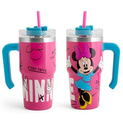 H&H Mug thermique en acier inoxydable avec paille Minnie Comeback 600 ml, garde des boissons chaudes et froides, design iconique H&H Mug thermique en acier inoxydable avec paille Minnie Comeback 600 ml, garde des boissons chaudes et froides, design iconique