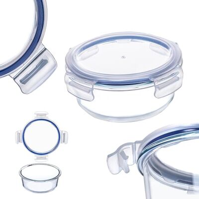 KADAX récipient en verre avec couvercle, récipient alimentaire, passe au lave-vaisselle, boîte de conservation refermable, de rangement (rond, 950 ml) KADAX récipient en verre avec couvercle, récipient alimentaire, passe au lave-vaisselle, boîte de conservation refermable, de rangement (rond, 950 ml)