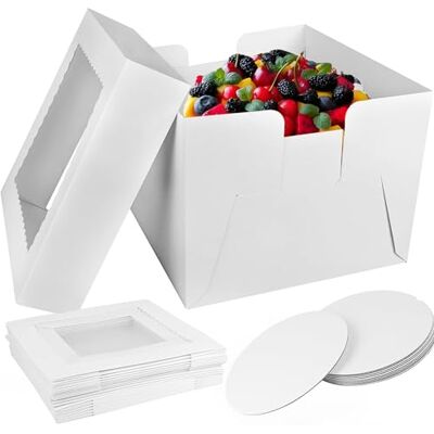 KUOGAS Boîte à gâteau en carton (30 x 30 x 20 cm), 5 boîtes à gâteaux avec fenêtre, boîte haute pour gâteaux avec plateau, boîte de transport pour gâteaux et pâtisserie (12 x 12 x 8 pouces 5Stk) KUOGAS Boîte à gâteau en carton (30 x 30 x 20 cm), 5 boîtes à gâteaux avec fenêtre, boîte haute pour gâteaux avec plateau, boîte de transport pour gâteaux et pâtisserie (12 x 12 x 8 pouces 5Stk)
