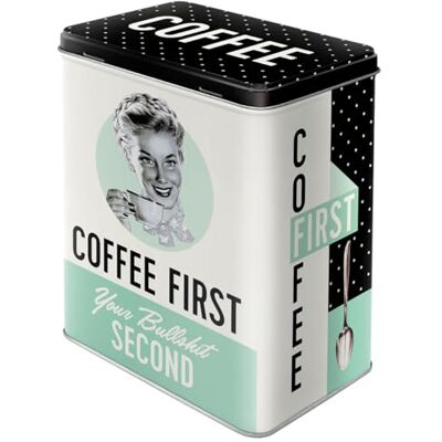ART Boîte de conservation rétro L, 3 l, Coffee First – Idée cadeau pour fans du café, grande récipient métallique à café, design vintage ART Boîte de conservation rétro L, 3 l, Coffee First – Idée cadeau pour fans du café, grande récipient métallique à café, design vintage