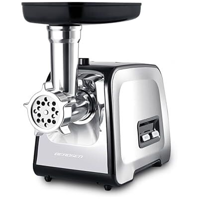 Berdsen Hachoir à viande électrique avec accessoires pour saucisse Disques perforés 450/1200 W Argenté Berdsen Hachoir à viande électrique avec accessoires pour saucisse Disques perforés 450/1200 W Argenté