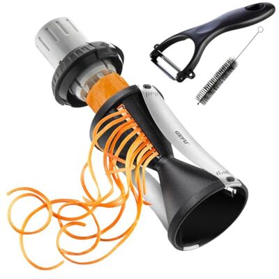 GEFU Spirelli 2.0 Coupe-légumes en spirale professionnel avec éplucheur en céramique et brosse de nettoyage pour la fabrication de pâtes aux légumes GEFU Spirelli 2.0 Coupe-légumes en spirale professionnel avec éplucheur en céramique et brosse de nettoyage pour la fabrication de pâtes aux légumes