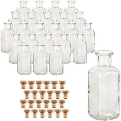gouveo Lot de 24 bouteilles en verre 100 ml pharmacien carré avec bouchon (HGK) bouteille vide 0,1 l à remplir bouteille en liège pour liqueur, huile, vinaigre, décoration (AFET100HGK) gouveo Lot de 24 bouteilles en verre 100 ml pharmacien carré avec bouchon (HGK) bouteille vide 0,1 l à remplir bouteille en liège pour liqueur, huile, vinaigre, décoration (AFET100HGK)