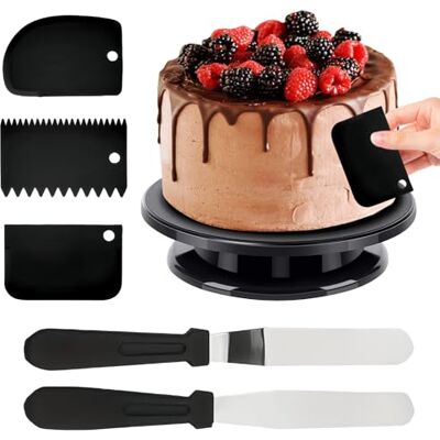 LEKEFETO Plateau à gâteau rotatif de 27 cm avec 5 grattoirs, plateau à gâteau rotatif, plateau tournant à gâteau, accessoire pour pâtisserie, pâtisserie Noir LEKEFETO Plateau à gâteau rotatif de 27 cm avec 5 grattoirs, plateau à gâteau rotatif, plateau tournant à gâteau, accessoire pour pâtisserie, pâtisserie Noir