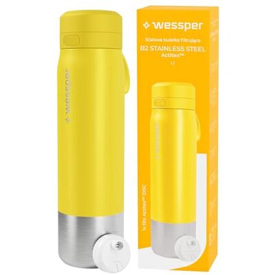 Wessper gourde filtrante eau en inox 1l, avec filtre ActitexDisc Jaune bouteille avec cartouche filtre eau charbon actif, Indicateur de changement de filtre a eau, Réduit le Chlore Wessper gourde filtrante eau en inox 1l, avec filtre ActitexDisc Jaune bouteille avec cartouche filtre eau charbon actif, Indicateur de changement de filtre a eau, Réduit le Chlore