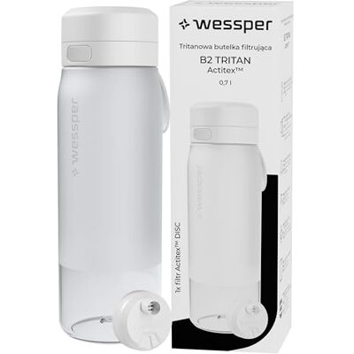 Wessper Gourde Filtrante en Tritan, 700 ml, Bouteille d'eau avce Filtre Actitex Disc, Réduit le Chlore, Compteur de Remplacement du Filtre a eau, Bouteille sans BPA Blanc Wessper Gourde Filtrante en Tritan, 700 ml, Bouteille d'eau avce Filtre Actitex Disc, Réduit le Chlore, Compteur de Remplacement du Filtre a eau, Bouteille sans BPA Blanc