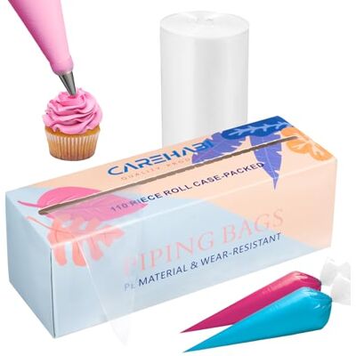 Carehabi Lot de 110 poches à douille jetables 47 x 23 cm pour poche à douille pour pâtisserie et décoration de gâteaux et biscuits Carehabi Lot de 110 poches à douille jetables 47 x 23 cm pour poche à douille pour pâtisserie et décoration de gâteaux et biscuits