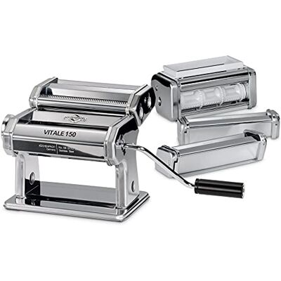 Küchenprofi Machine à pâtes manuelle Vitale 150 Avec 6 rouleaux/embouts, coupe-pâtes Pour 7 épaisseurs de pâte Acier inoxydable Plaques à lasagnes, spaghetti et plus encore Moteur vendu Küchenprofi Machine à pâtes manuelle Vitale 150 Avec 6 rouleaux/embouts, coupe-pâtes Pour 7 épaisseurs de pâte Acier inoxydable Plaques à lasagnes, spaghetti et plus encore Moteur vendu