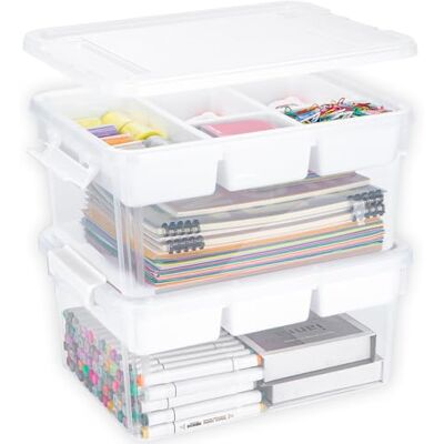 Creahaus Lot de 2 organiseurs et boîtes de rangement de 16 L avec plateau amovible, récipients en plastique durable avec couvercles et boucles de verrouillage, boîte empilable pour art, Playdoh Creahaus Lot de 2 organiseurs et boîtes de rangement de 16 L avec plateau amovible, récipients en plastique durable avec couvercles et boucles de verrouillage, boîte empilable pour art, Playdoh