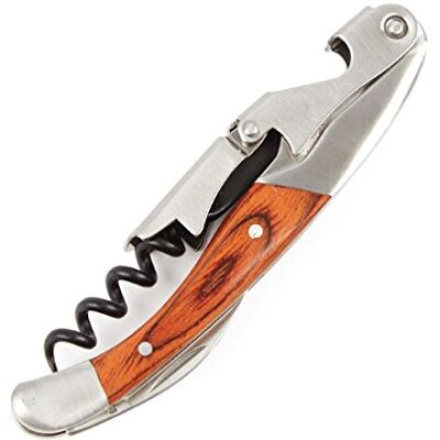 Grunwerg Couteau de serveur professionnel Tire-bouchon Décapsuleur Coupe-capsule Double levier Bois verni Grunwerg Couteau de serveur professionnel Tire-bouchon Décapsuleur Coupe-capsule Double levier Bois verni