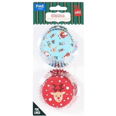PME Lot de 60 caissettes à cupcakes avec doublure en aluminium Motif Père Noël et Rudolph PME Lot de 60 caissettes à cupcakes avec doublure en aluminium Motif Père Noël et Rudolph