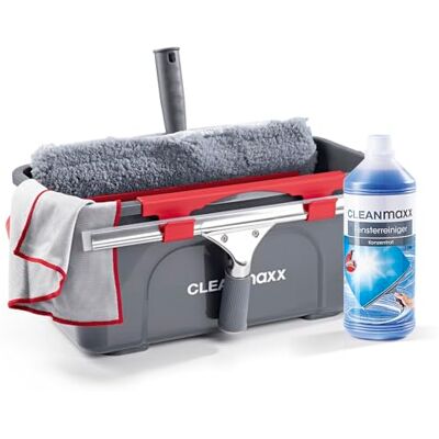 CLEANmaxx Kit de nettoyage pour vitres 7 pièces Nettoyage des fenêtres sans laisser de traces Kit complet avec nettoyant, raclette de fenêtre, seau, serpillère, chiffon en microfibre Idéal pour CLEANmaxx Kit de nettoyage pour vitres 7 pièces Nettoyage des fenêtres sans laisser de traces Kit complet avec nettoyant, raclette de fenêtre, seau, serpillère, chiffon en microfibre Idéal pour