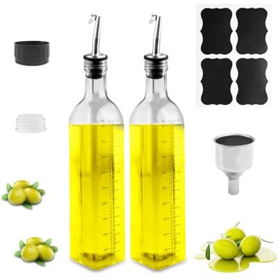 Gvolatee Lot de 2 bouteilles d'huile en verre de 500 ml avec bec verseur, entonnoir, bouchon anti-salissure, distributeur d'huile d'olive transparent, bouteilles d'huile pour cuisine, barbecue, pâtes Gvolatee Lot de 2 bouteilles d'huile en verre de 500 ml avec bec verseur, entonnoir, bouchon anti-salissure, distributeur d'huile d'olive transparent, bouteilles d'huile pour cuisine, barbecue, pâtes