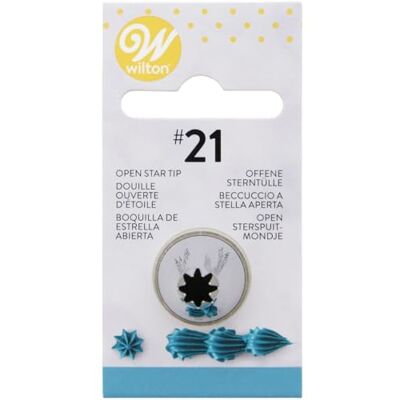 Wilton Decorating Tip, Douille à Pâtisserie, #021 Open Star Carded Douille en inox, Réutilisable, Pour décorer gâteaux et cupcakes, Compatible lave-vaisselle Wilton Decorating Tip, Douille à Pâtisserie, #021 Open Star Carded Douille en inox, Réutilisable, Pour décorer gâteaux et cupcakes, Compatible lave-vaisselle