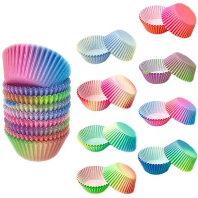MAEXUS Lot de 300 caissettes à muffins en papier, 6 couleurs, design dégradé, pour mini gâteaux au fromage, pâtisserie, mariage, dessert, fête MAEXUS Lot de 300 caissettes à muffins en papier, 6 couleurs, design dégradé, pour mini gâteaux au fromage, pâtisserie, mariage, dessert, fête