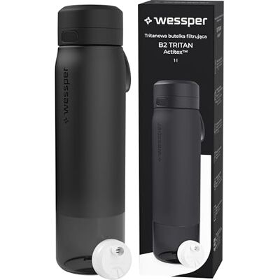 Wessper Gourde Filtrante en Tritan, 1 l, Bouteille d'eau avce Filtre Actitex Disc, Réduit le Chlore, Compteur de Remplacement du Filtre a eau, Bouteille sans BPA Noir Wessper Gourde Filtrante en Tritan, 1 l, Bouteille d'eau avce Filtre Actitex Disc, Réduit le Chlore, Compteur de Remplacement du Filtre a eau, Bouteille sans BPA Noir