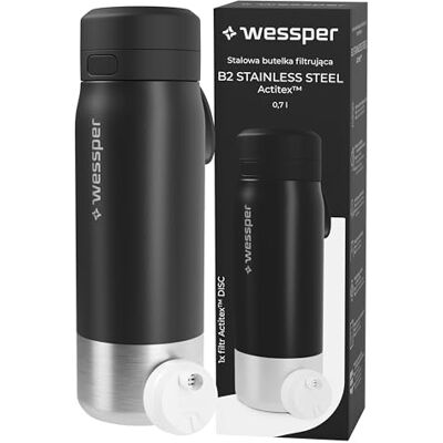 Wessper gourde filtrante eau en inox 700ml, avec filtre ActitexDisc Noir bouteille avec cartouche filtre eau charbon actif, Indicateur de changement de filtre a eau, Réduit le Chlore Wessper gourde filtrante eau en inox 700ml, avec filtre ActitexDisc Noir bouteille avec cartouche filtre eau charbon actif, Indicateur de changement de filtre a eau, Réduit le Chlore