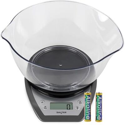 Salter Balance de cuisine électronique Bol 2 litres double versement, cuisson au four, pèse les aliments/liquides, affichage facile à lire, métrique/impérial, garanti 15 ans Noir/Argent Salter Balance de cuisine électronique Bol 2 litres double versement, cuisson au four, pèse les aliments/liquides, affichage facile à lire, métrique/impérial, garanti 15 ans Noir/Argent
