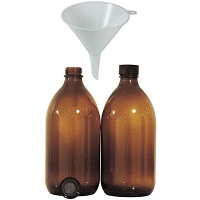 mikken Lot de 2 flacons médicaux marron 500 ml avec bouchon à vis fabriqué en Allemagne et sans BPA avec entonnoir mikken Lot de 2 flacons médicaux marron 500 ml avec bouchon à vis fabriqué en Allemagne et sans BPA avec entonnoir