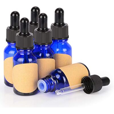 stonylab Lot de 6 Flacons Compte-Gouttes en Verre de 15 ml, Flacon Vide Bleu avec Pipette en Verre, Bouchon Intérieur et Étiquette pour Solutions de Laboratoire stonylab Lot de 6 Flacons Compte-Gouttes en Verre de 15 ml, Flacon Vide Bleu avec Pipette en Verre, Bouchon Intérieur et Étiquette pour Solutions de Laboratoire