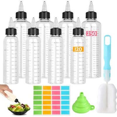 HOCUCHELAND Recipient Sauce, 8 pièces Bouteille à Condiments 120ml/250ml, Presser Les Bouteilles avec Bouchon à Pointe et Échelle, Flacon Sauce Cuisine avec Entonnoirs Étiquettes Brosses pour La Peinture HOCUCHELAND Recipient Sauce, 8 pièces Bouteille à Condiments 120ml/250ml, Presser Les Bouteilles avec Bouchon à Pointe et Échelle, Flacon Sauce Cuisine avec Entonnoirs Étiquettes Brosses pour La Peinture