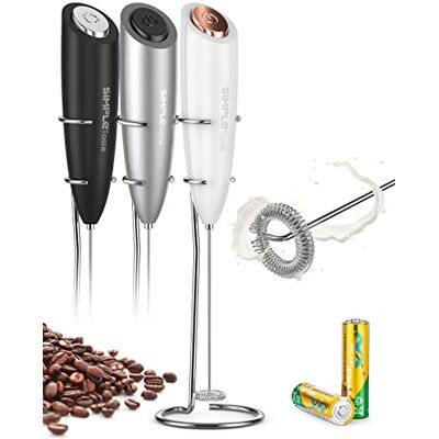 SIMPLETASTE Mousseur à lait électrique portatif à piles avec fouet en acier inoxydable et support pour cappuccino, café pare-balles, latte SIMPLETASTE Mousseur à lait électrique portatif à piles avec fouet en acier inoxydable et support pour cappuccino, café pare-balles, latte