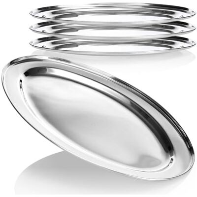com-four ® lot de 4 plateaux de service en acier inoxydable forme ovale pour servir et décorer éléments décoratifs pour mariages fêtes familiales com-four ® lot de 4 plateaux de service en acier inoxydable forme ovale pour servir et décorer éléments décoratifs pour mariages fêtes familiales