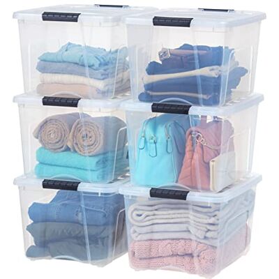 IRIS USA IRIS Lot de 6 bacs de rangement en plastique avec couvercle durable et boucles de verrouillage sécurisées, empilables et emboîtables, transparents avec boucle noire IRIS USA IRIS Lot de 6 bacs de rangement en plastique avec couvercle durable et boucles de verrouillage sécurisées, empilables et emboîtables, transparents avec boucle noire