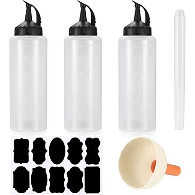 Gaomoeny Lot de 3 bouteilles Squeeze en plastique, 350 ml Squirt Assaisonnement Bouteilles avec bouchons, Bouteille Distributeur pour Squeeze Ketchup, Moutarde, Mayo, Sauces, avec étiquette, Stylo, Entonnoir Gaomoeny Lot de 3 bouteilles Squeeze en plastique, 350 ml Squirt Assaisonnement Bouteilles avec bouchons, Bouteille Distributeur pour Squeeze Ketchup, Moutarde, Mayo, Sauces, avec étiquette, Stylo, Entonnoir