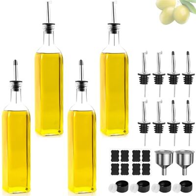 DUNSOO Bouteille d'huile d'olive en verre avec entonnoir, couvercle anti-ternissement et étiquette, 500 ml, pour cuisine et barbecue, transparente, 500 ml DUNSOO Bouteille d'huile d'olive en verre avec entonnoir, couvercle anti-ternissement et étiquette, 500 ml, pour cuisine et barbecue, transparente, 500 ml