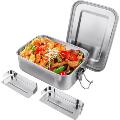ASelected Boîte à déjeuner en acier inoxydable de 850 ml pour adultes, avec 2 séparateurs amovibles, boucles amovibles et anneau en silicone dans le couvercle, passe au lave-vaisselle ASelected Boîte à déjeuner en acier inoxydable de 850 ml pour adultes, avec 2 séparateurs amovibles, boucles amovibles et anneau en silicone dans le couvercle, passe au lave-vaisselle