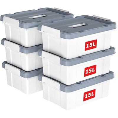 Cetomo Lot de 6 boîtes de rangement en plastique avec couvercles, boîte de rangement avec poignée et boucles de verrouillage sécurisées, empilables, emboîtables, pour vêtements de bureau à domicile, Cetomo Lot de 6 boîtes de rangement en plastique avec couvercles, boîte de rangement avec poignée et boucles de verrouillage sécurisées, empilables, emboîtables, pour vêtements de bureau à domicile,