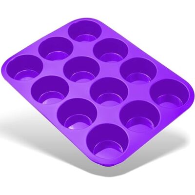 Belmalia Grand Moule à Muffins pour 12 Moules en Silicone, Anti-adhésif Moule à Pâtisserie pour Muffins, Cupcakes, Gâteaux, Brownies, Pudding Violet Belmalia Grand Moule à Muffins pour 12 Moules en Silicone, Anti-adhésif Moule à Pâtisserie pour Muffins, Cupcakes, Gâteaux, Brownies, Pudding Violet