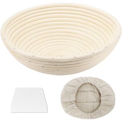 Clheatky Panier de fermentation rond, diamètre : 23 cm, hauteur : 8,5 cm, avec insert en lin, grattoir, moule à pain, 600 g de pâte Clheatky Panier de fermentation rond, diamètre : 23 cm, hauteur : 8,5 cm, avec insert en lin, grattoir, moule à pain, 600 g de pâte