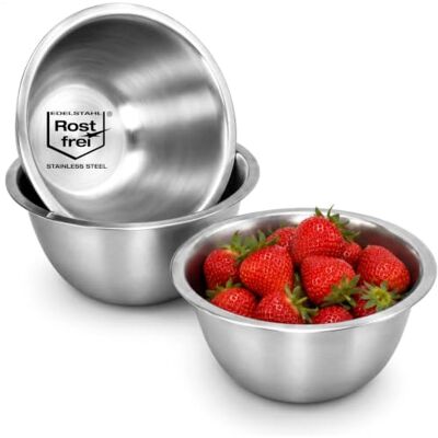 com-four ® Ensemble de 3 bols en acier inoxydable Bols pour salade, préparation, service, chips et décoration, ensemble polyvalent pour la cuisine com-four ® Ensemble de 3 bols en acier inoxydable Bols pour salade, préparation, service, chips et décoration, ensemble polyvalent pour la cuisine