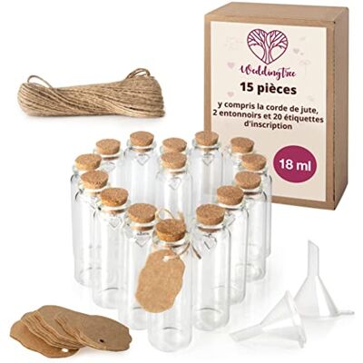 WeddingTree 15 x Petite Bouteille en Verre 18ml Tube à Essai pour Les Mariages Fiole en Verre avec Liège et Pendentif Coeur Cadeau de Mariage, Bocal à Épices WeddingTree 15 x Petite Bouteille en Verre 18ml Tube à Essai pour Les Mariages Fiole en Verre avec Liège et Pendentif Coeur Cadeau de Mariage, Bocal à Épices