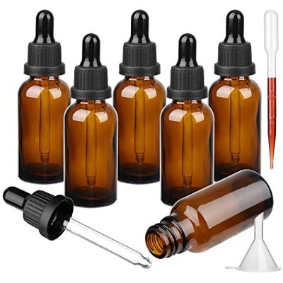 Hyber&Cara Flacon en verre ambré avec pipette en verre, 6 flacons compte-gouttes rechargeables de 20 ml pour huiles essentielles, mélanges d'aromathérapie Hyber&Cara Flacon en verre ambré avec pipette en verre, 6 flacons compte-gouttes rechargeables de 20 ml pour huiles essentielles, mélanges d'aromathérapie