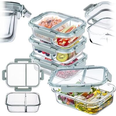 KADAX Lot de 4 boîtes de conservation en verre avec compartiments, 1 l chacune, récipients en verre avec couvercle hermétique, boîtes de conservation (lot de 4 v1) KADAX Lot de 4 boîtes de conservation en verre avec compartiments, 1 l chacune, récipients en verre avec couvercle hermétique, boîtes de conservation (lot de 4 v1)