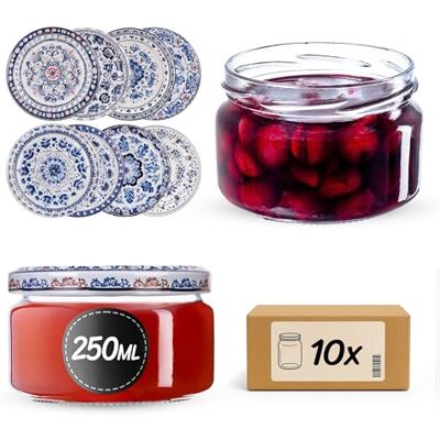 KADAX Lot de 10 bocaux en Verre 250ml Ø82 – Couvercle Twist-Off hermétique TO82 – pour confitures, conserves, cornichons, Miel & Fermentation KADAX Lot de 10 bocaux en Verre 250ml Ø82 – Couvercle Twist-Off hermétique TO82 – pour confitures, conserves, cornichons, Miel & Fermentation
