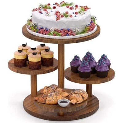 RATSTONE Présentoir à gâteau/cupcake en bois à 4 étages Avec plusieurs étages Pour Noël, mariage, anniversaire (marron, rond) RATSTONE Présentoir à gâteau/cupcake en bois à 4 étages Avec plusieurs étages Pour Noël, mariage, anniversaire (marron, rond)
