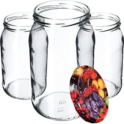 KADAX Lot de 48 bocaux de conservation en verre de 900 ml pour couvercle à visser, utilisable comme pot à confiture, bocal de conservation, bocal en verre (48 pièces, fruits) KADAX Lot de 48 bocaux de conservation en verre de 900 ml pour couvercle à visser, utilisable comme pot à confiture, bocal de conservation, bocal en verre (48 pièces, fruits)