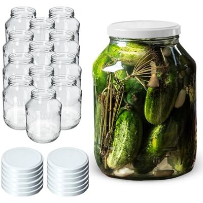 KADAX Weck Lot de 12 bocaux de conservation, ronds, avec couvercle blanc, 2,5 l, diamètre : 100 mm KADAX Weck Lot de 12 bocaux de conservation, ronds, avec couvercle blanc, 2,5 l, diamètre : 100 mm