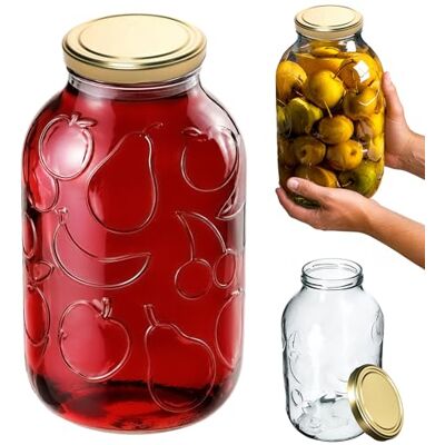KADAX Bocaux en verre de 5 l, avec couvercle à visser fi100 mm, grands bocaux avec couvercle, bocal à concombre, pour la fermentation et l'insertion de concombres, choucroute (doré, 1 pièce) KADAX Bocaux en verre de 5 l, avec couvercle à visser fi100 mm, grands bocaux avec couvercle, bocal à concombre, pour la fermentation et l'insertion de concombres, choucroute (doré, 1 pièce)